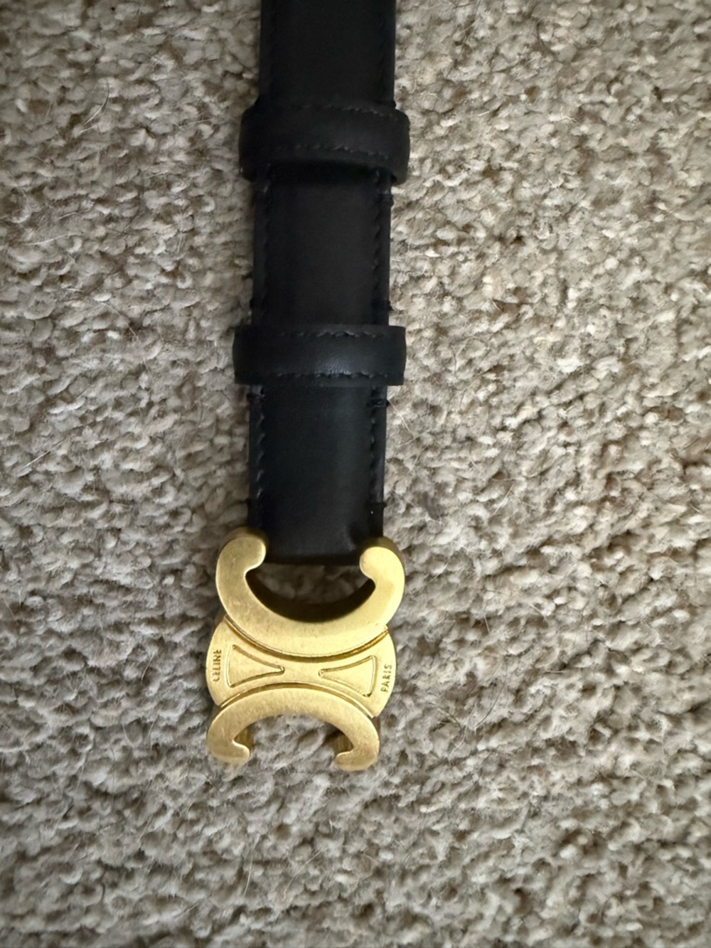 Black Leather Belt with Gold Double-Curve Buckle